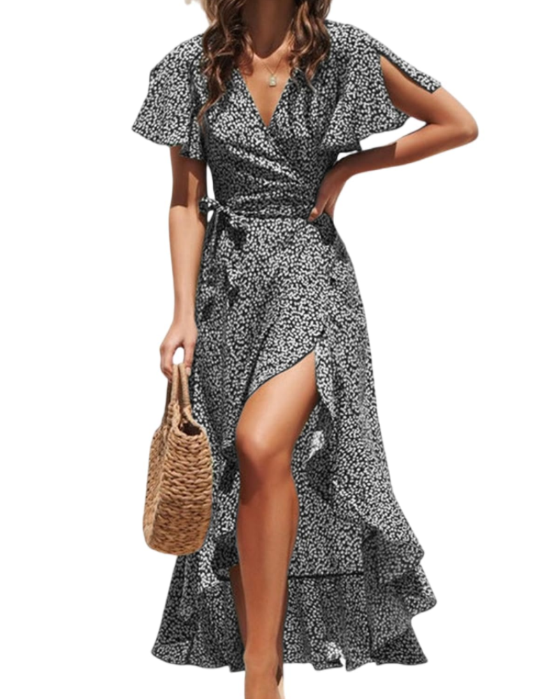 Women's Floral Maxi Dress | V-Neck Wrap Style