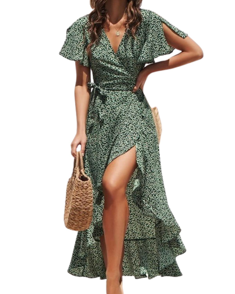 Women's Floral Maxi Dress | V-Neck Wrap Style