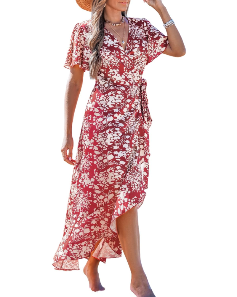Women's Floral Maxi Dress | V-Neck Wrap Style