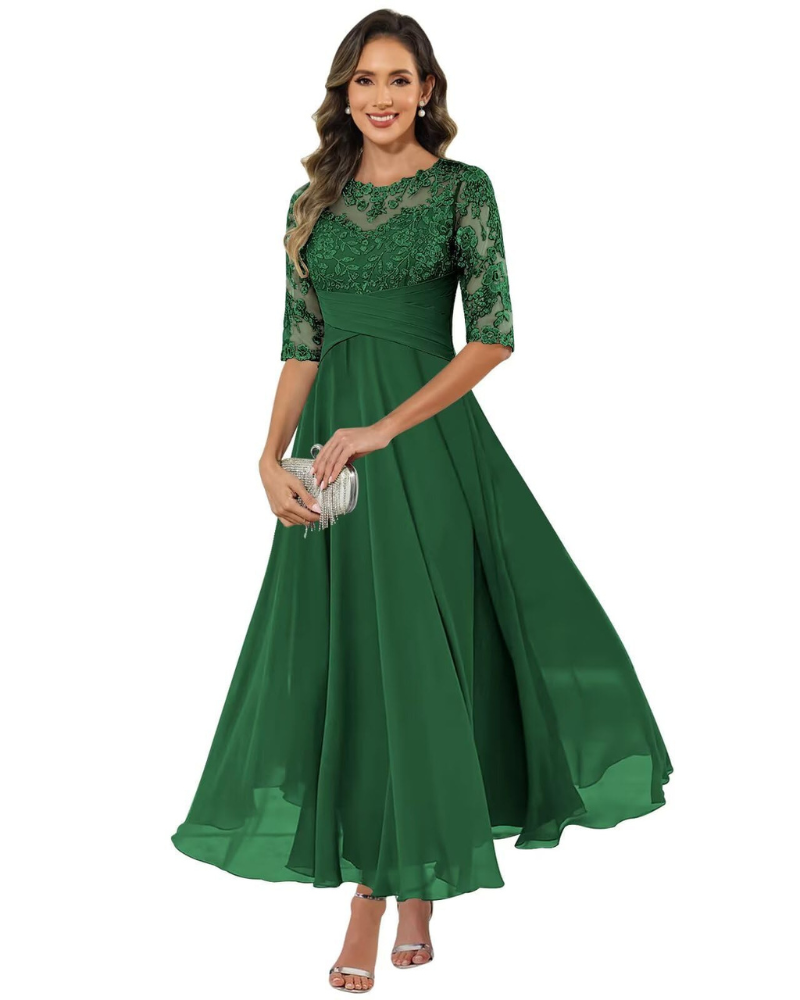 Women's Lace Bodice Chiffon Maxi Evening Dress