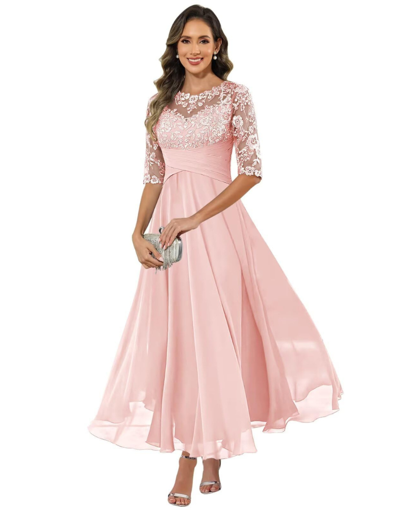 Women's Lace Bodice Chiffon Maxi Evening Dress