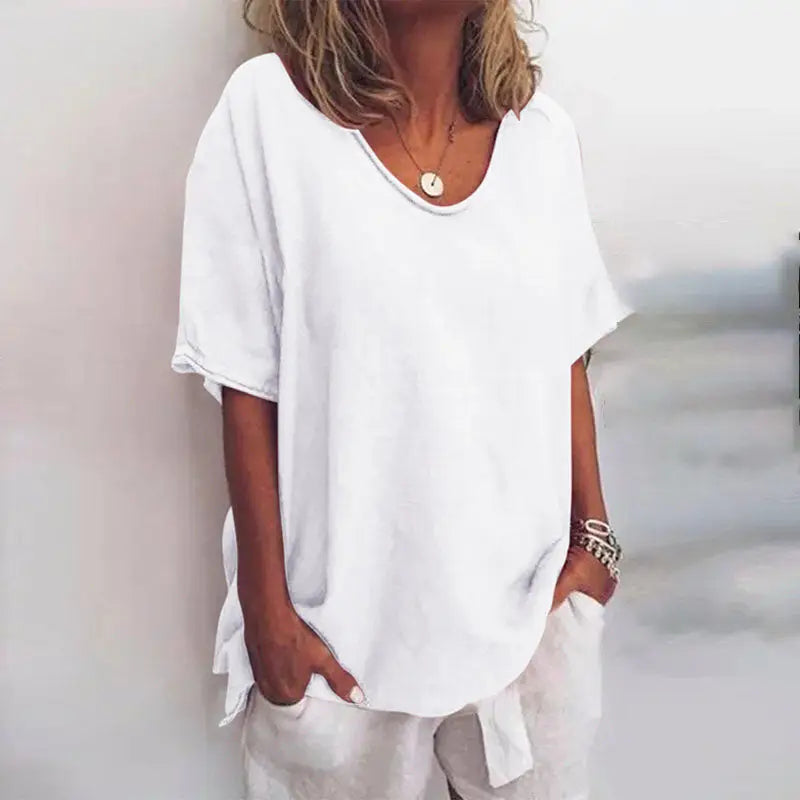 Lightweight Cotton Blouse with Relaxed Fit and Round Neck