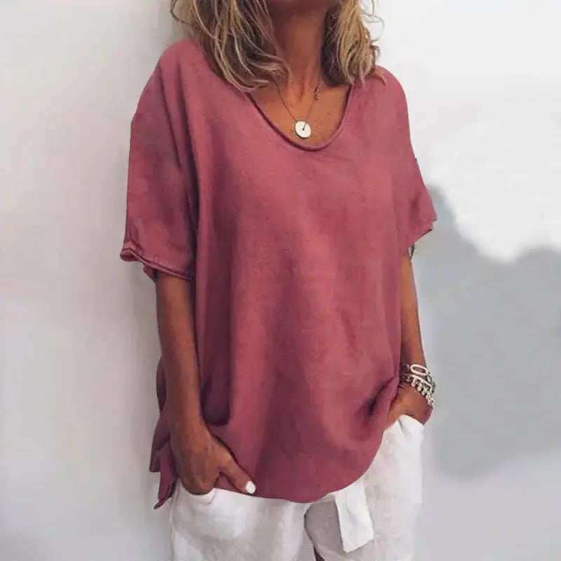 Lightweight Cotton Blouse with Relaxed Fit and Round Neck
