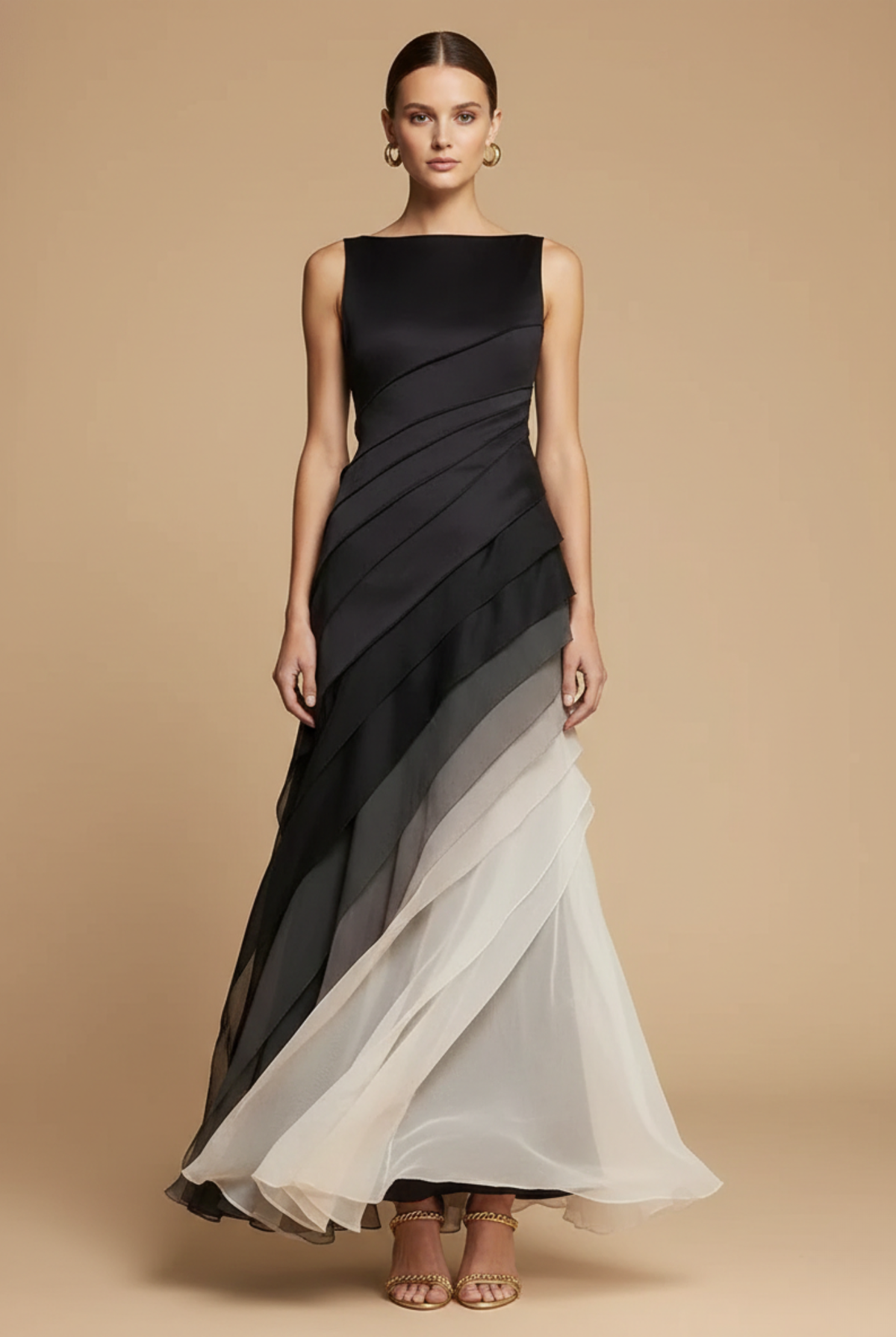 Robe longue à volants en mousseline ombrée pour femme