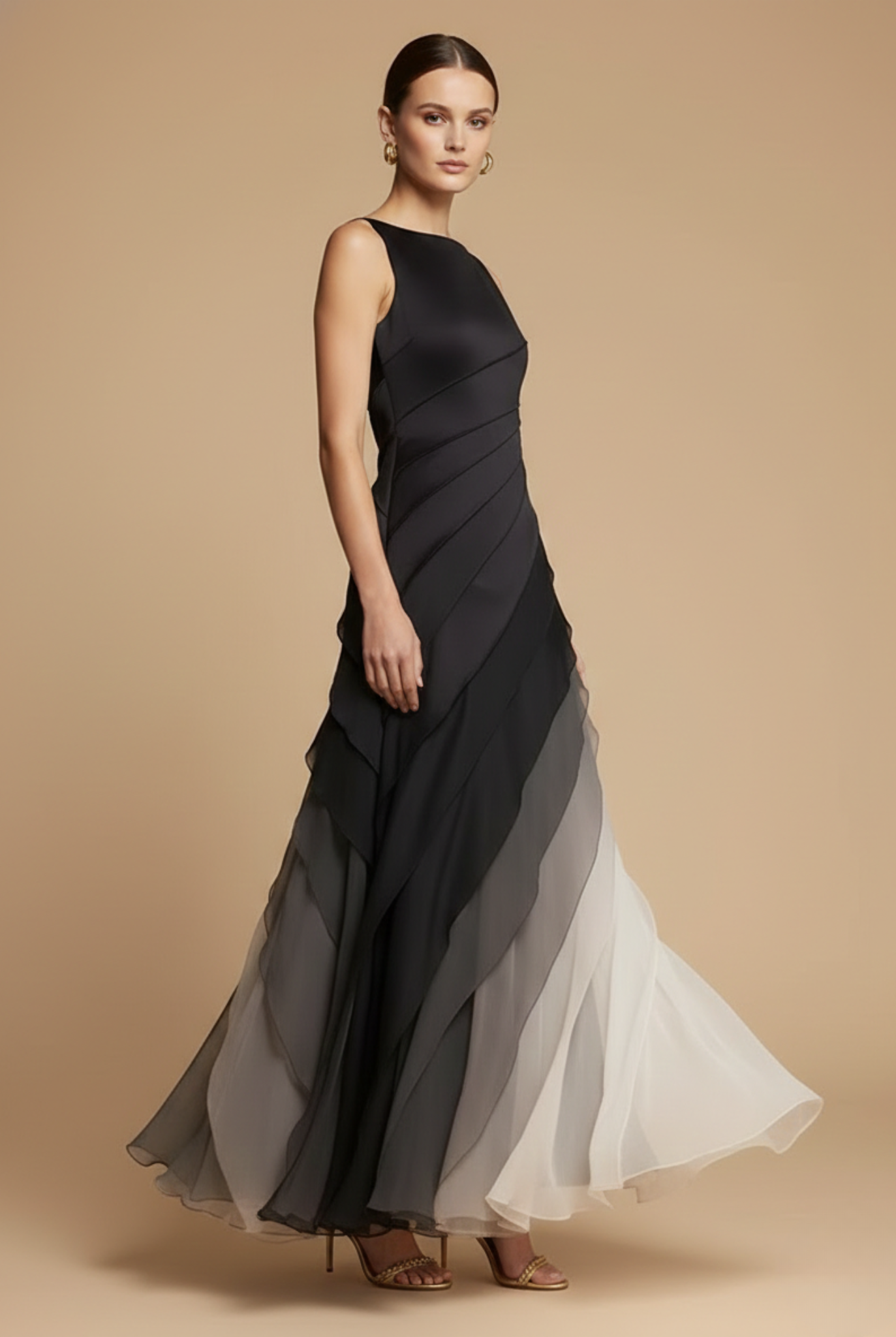 Robe longue à volants en mousseline ombrée pour femme