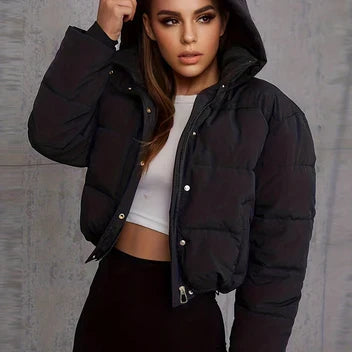 Veste bouffante courte pour femme | Manteau d’hiver à col montant