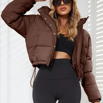 Veste bouffante courte pour femme | Manteau d’hiver à col montant