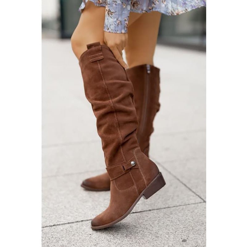 Women's Knee High Slouch Boots | Pull-On Block Heel