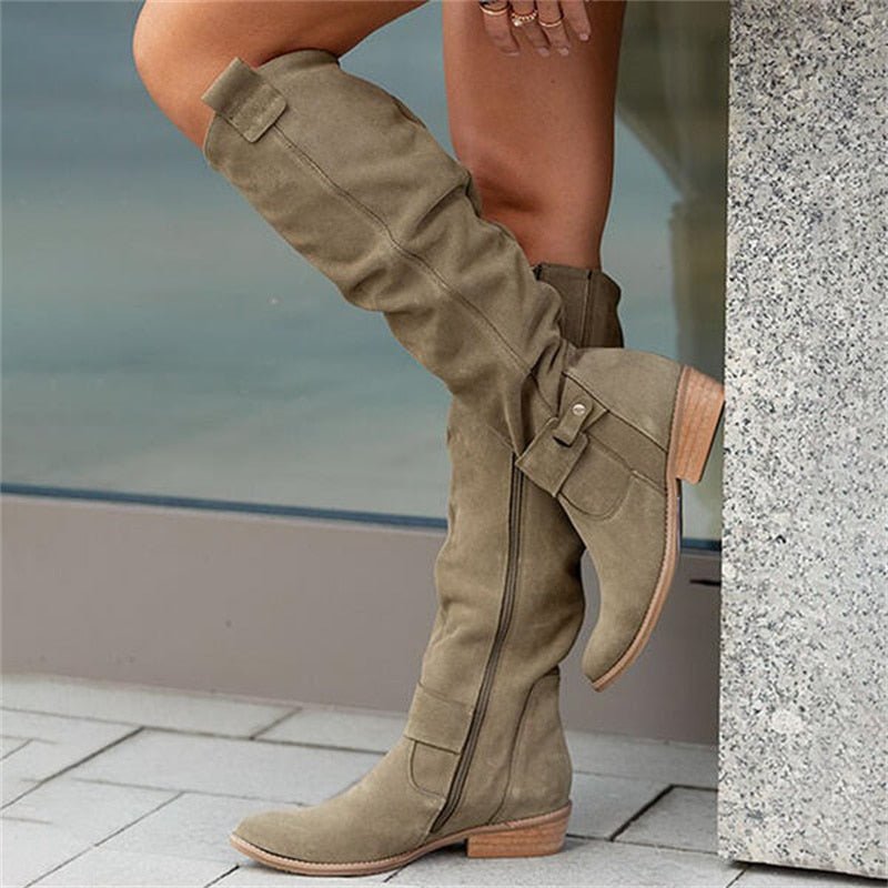 Women's Knee High Slouch Boots | Pull-On Block Heel