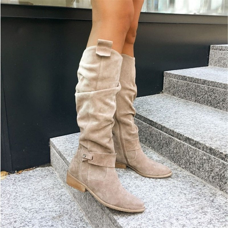 Women's Knee High Slouch Boots | Pull-On Block Heel