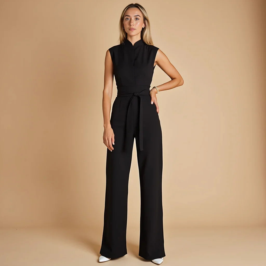 Women's Tailored Wide Leg Belted Jumpsuit