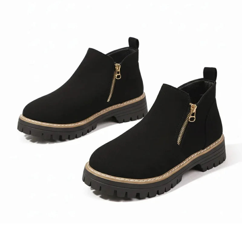 Bottines à fermeture éclair et semelle épaisse pour femme