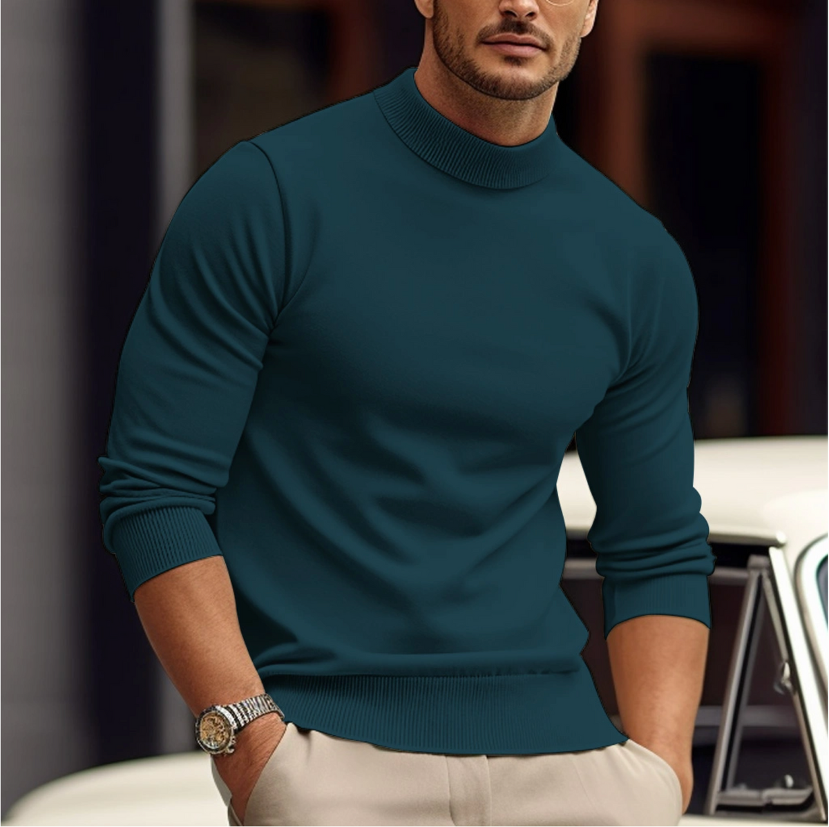 Pull à col montant à manches longues pour homme