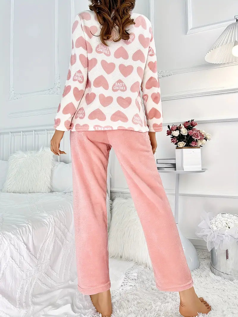 Ensemble de pyjama chaud pour femme avec haut imprimé à manches longues