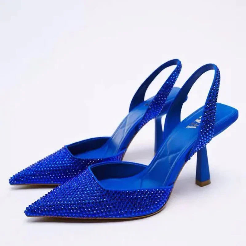 Embellished Slingback Stiletto Pumps with Pointed Toe