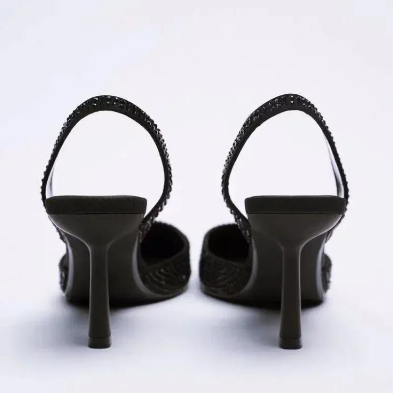 Embellished Slingback Stiletto Pumps with Pointed Toe