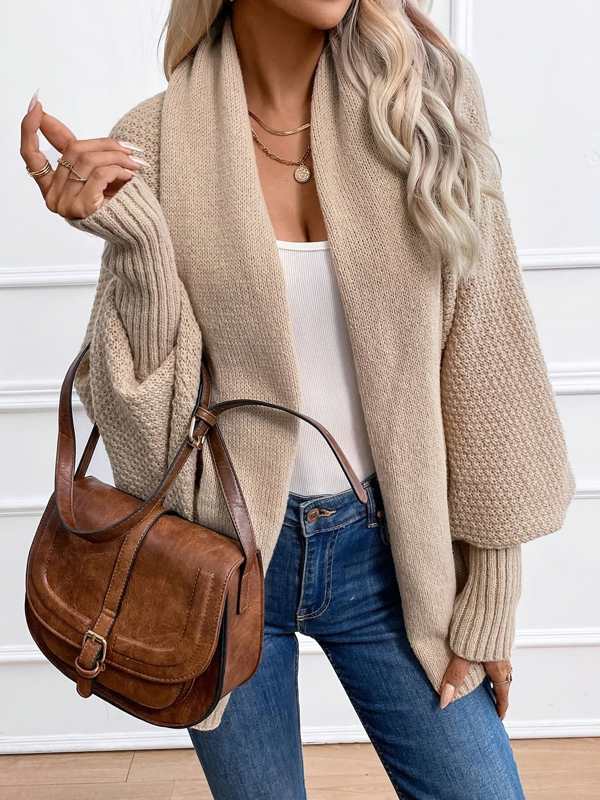 Cardigan ample en maille à manches chauve-souris pour femme