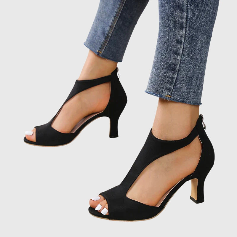 Peep-Toe Kitten Heel Sandals with Ankle Strap