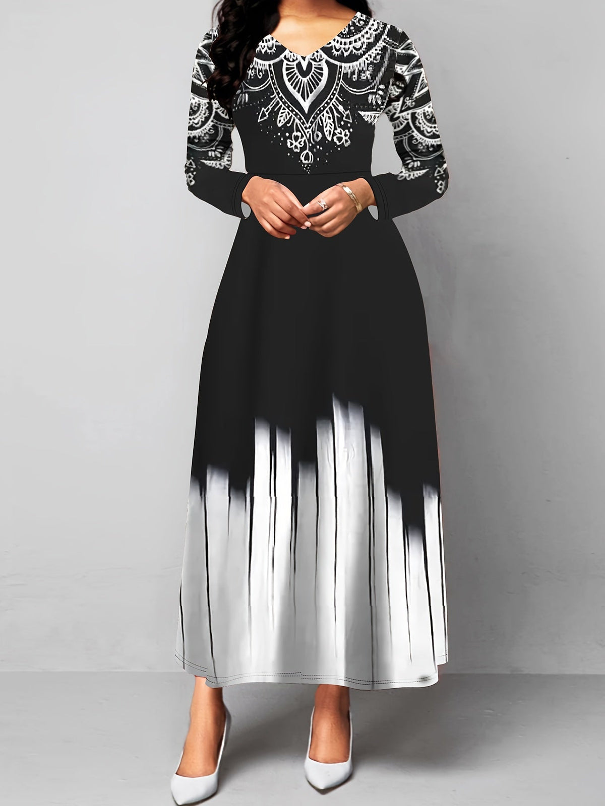 Robe midi de Noël pour femme à manches longues