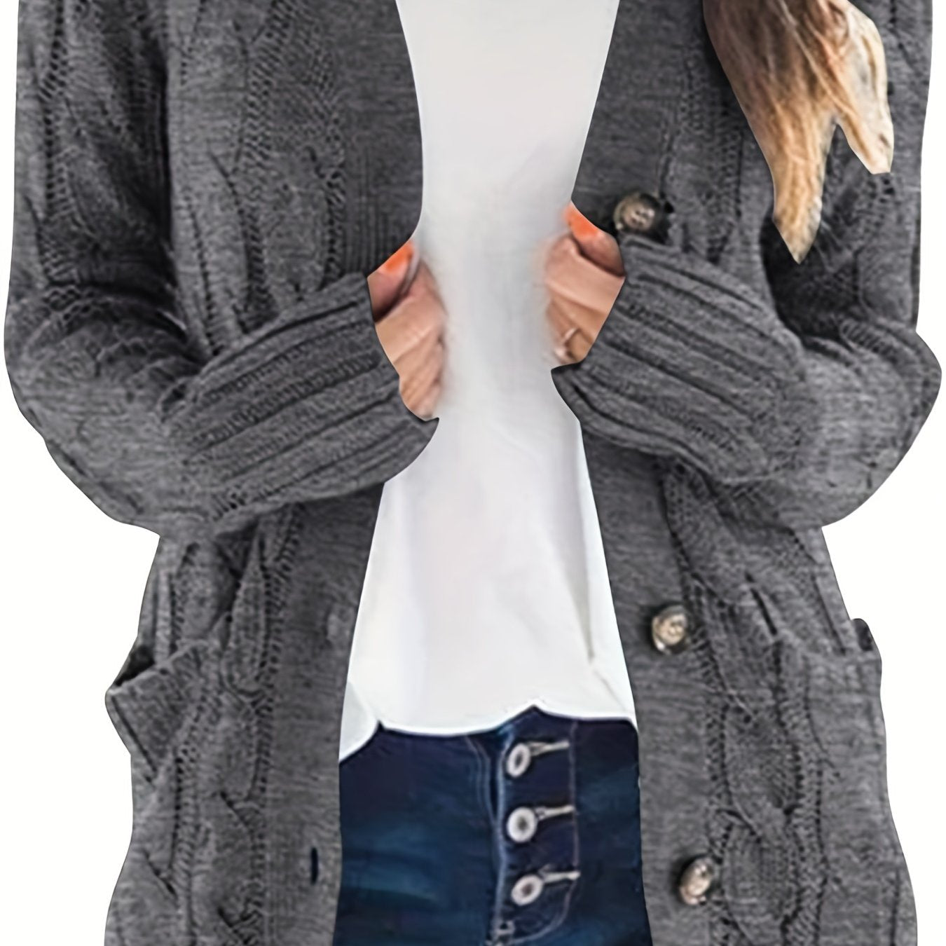 Women’s Cable Knit Longline Cardigan with Pockets