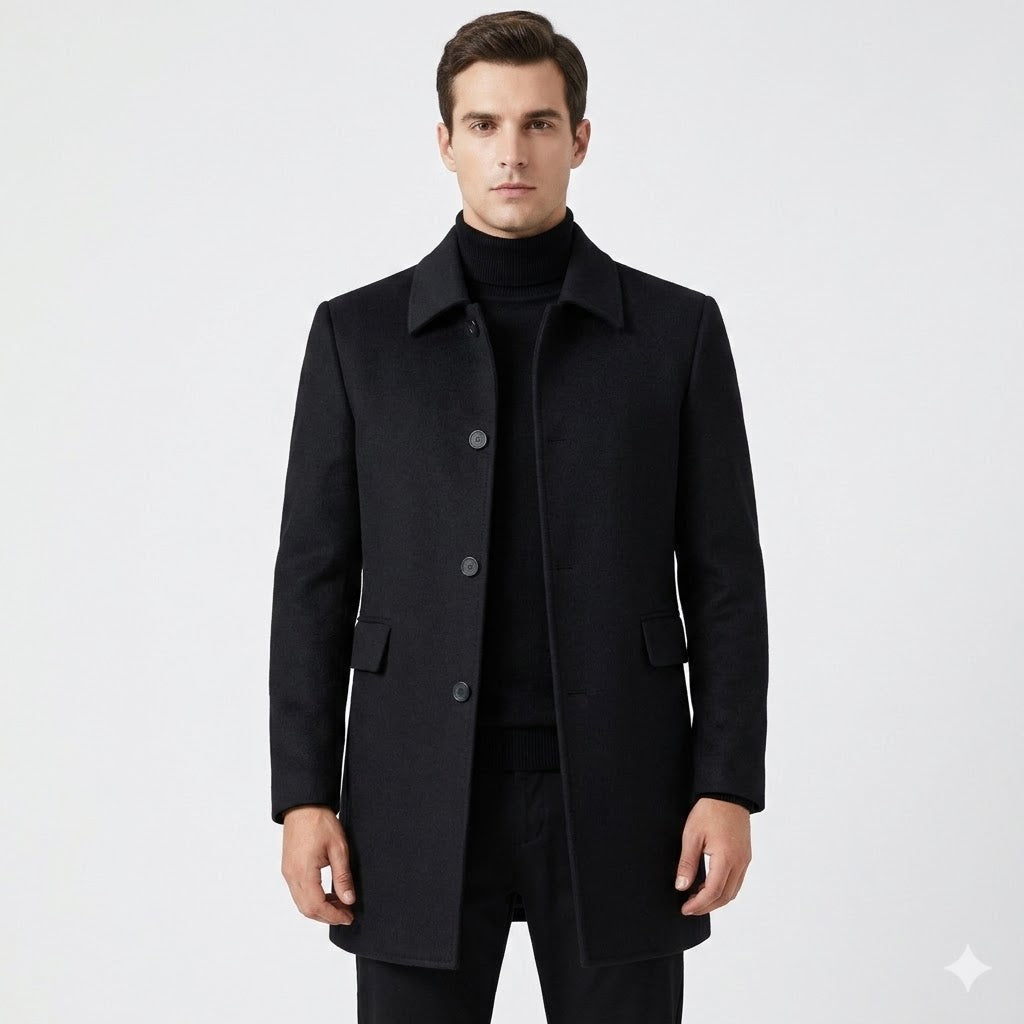 Manteau long ajusté à boutonnage simple pour hommes