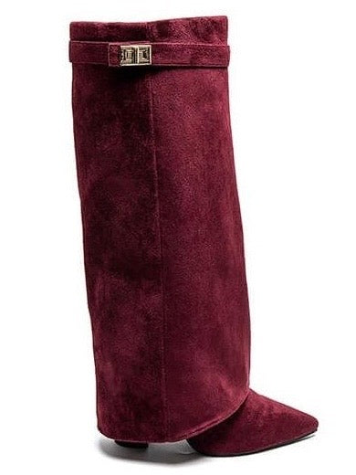 Bottes pour femmes en imitation daim, montantes jusqu’au genou, à bout pointu