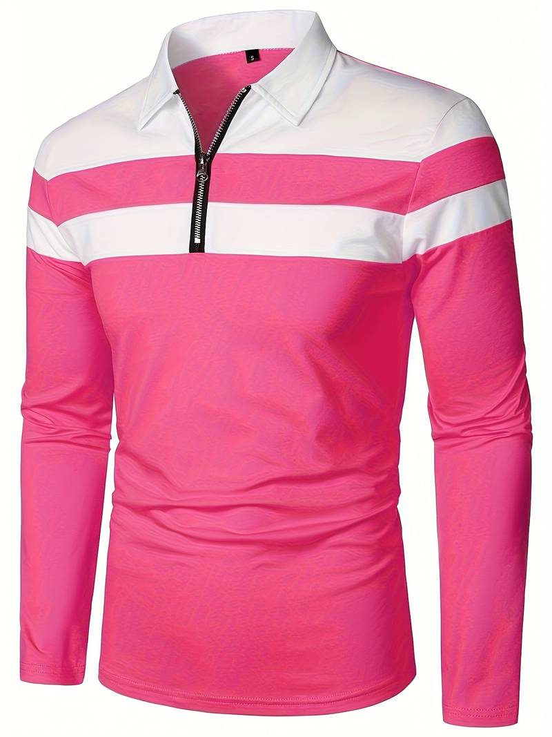 Men's Quarter Zip Colour Block Polo Shirt