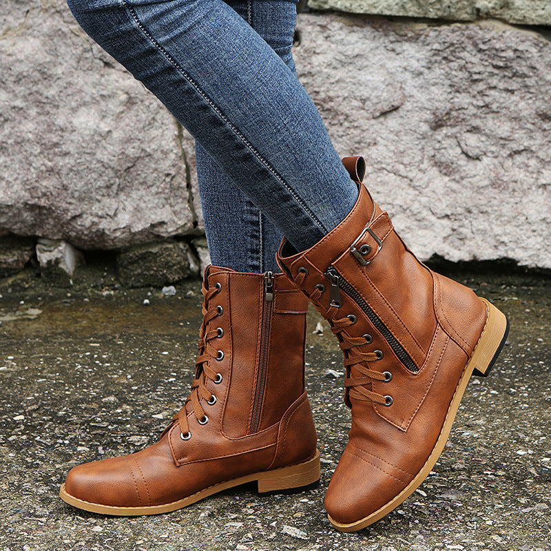 Women’s Lace-Up Ankle Boots with Side Zip & Buckle
