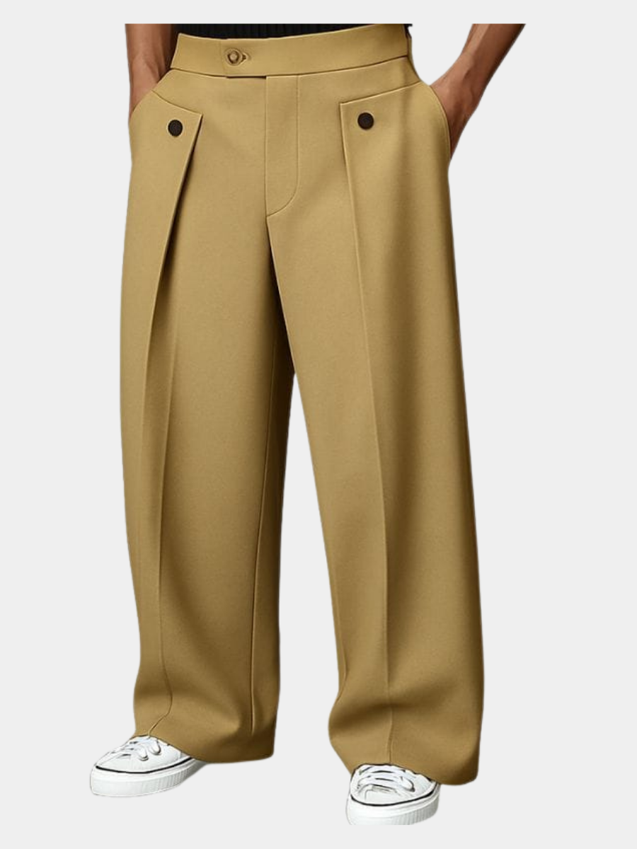 Pantalon élégant à jambes larges et plis pour homme