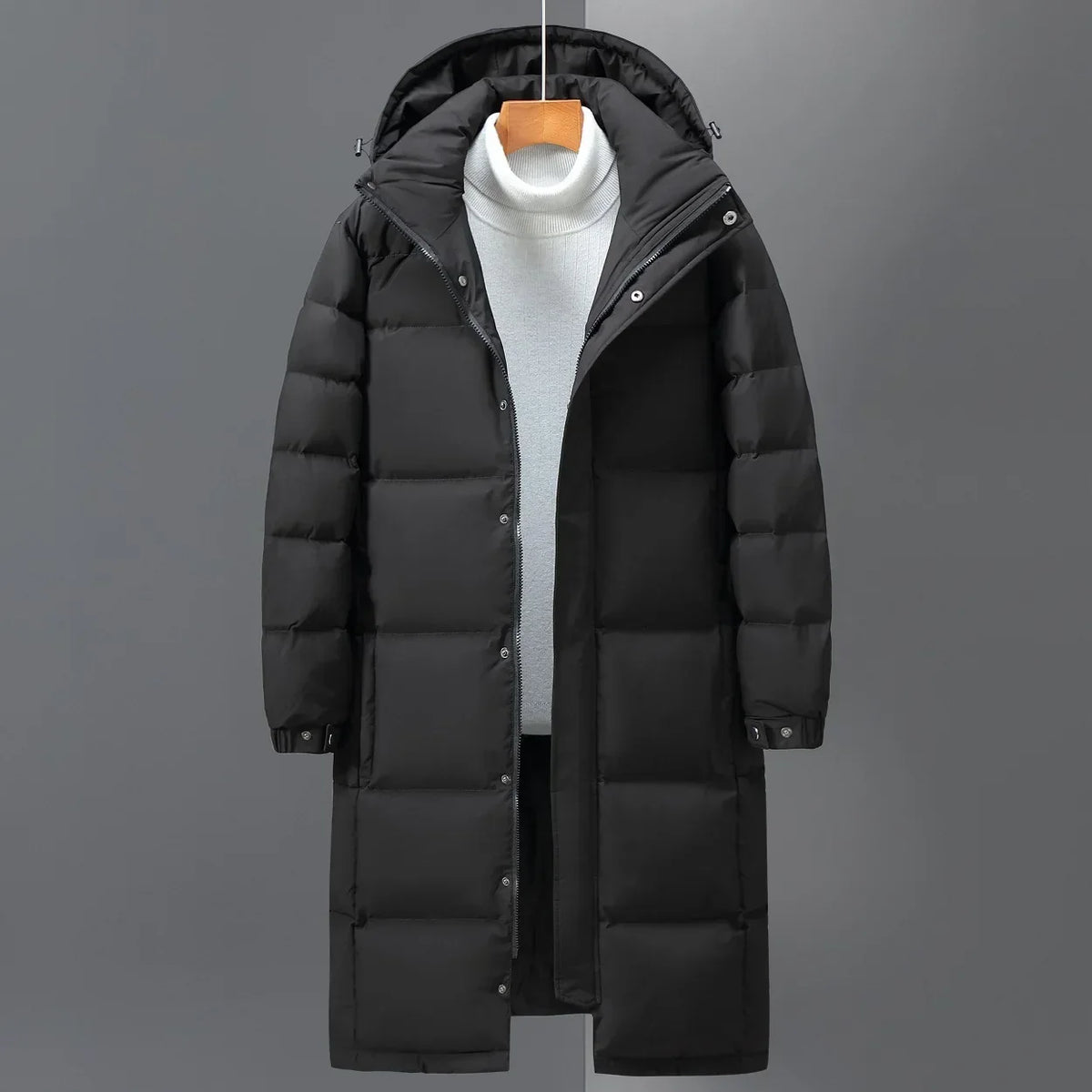Long manteau matelassé d'hiver pour homme avec capuche