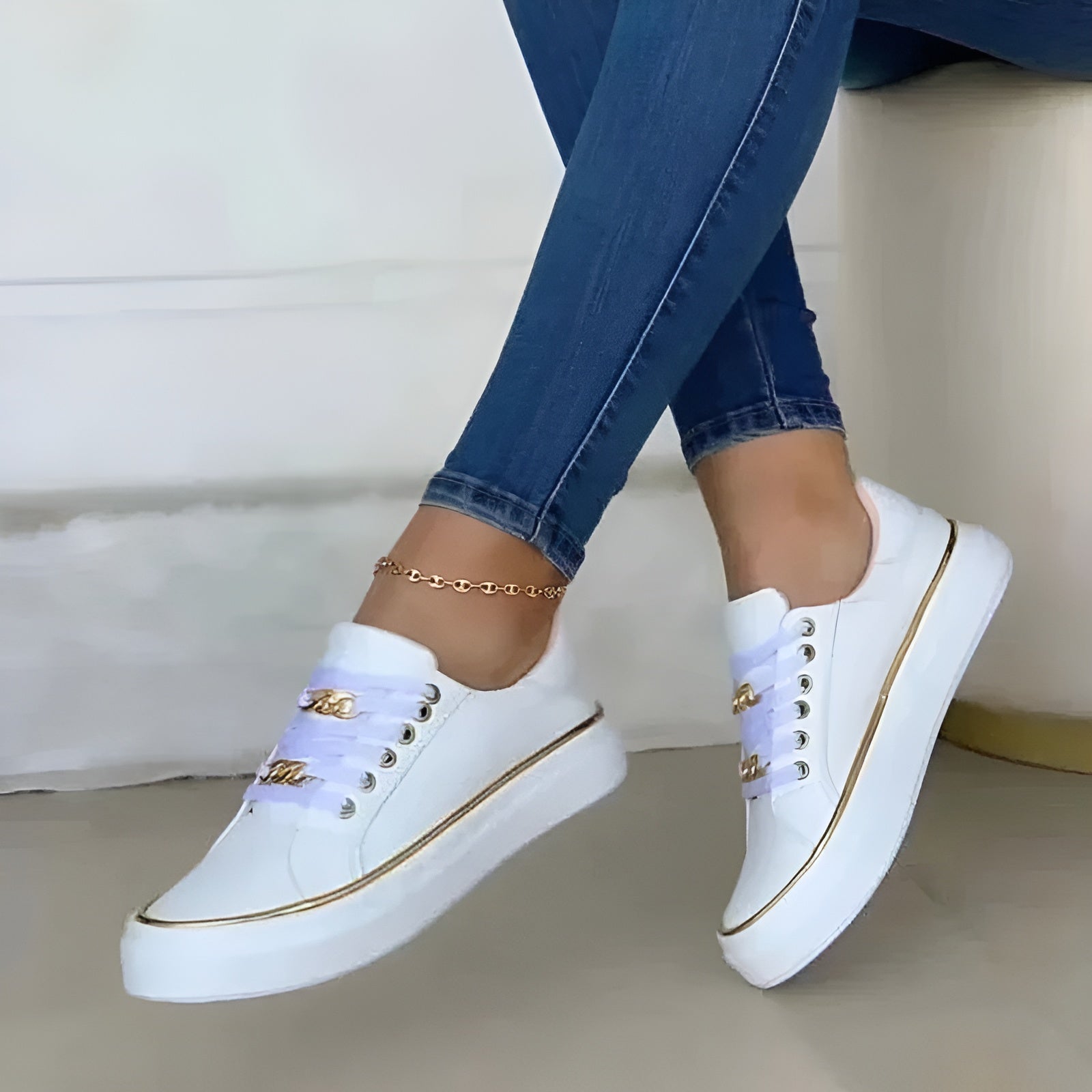 Platform Trainers with Chain Lace Detail