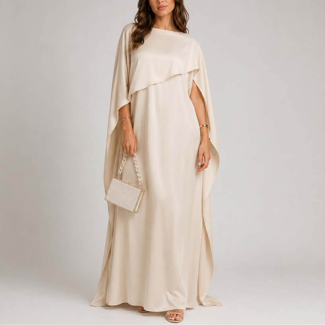 Robe longue à cape drapée pour femme | Robe de soirée jusqu’au sol