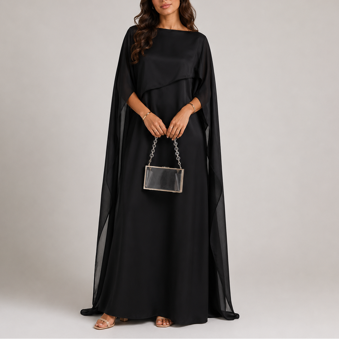 Robe longue à cape drapée pour femme | Robe de soirée jusqu’au sol