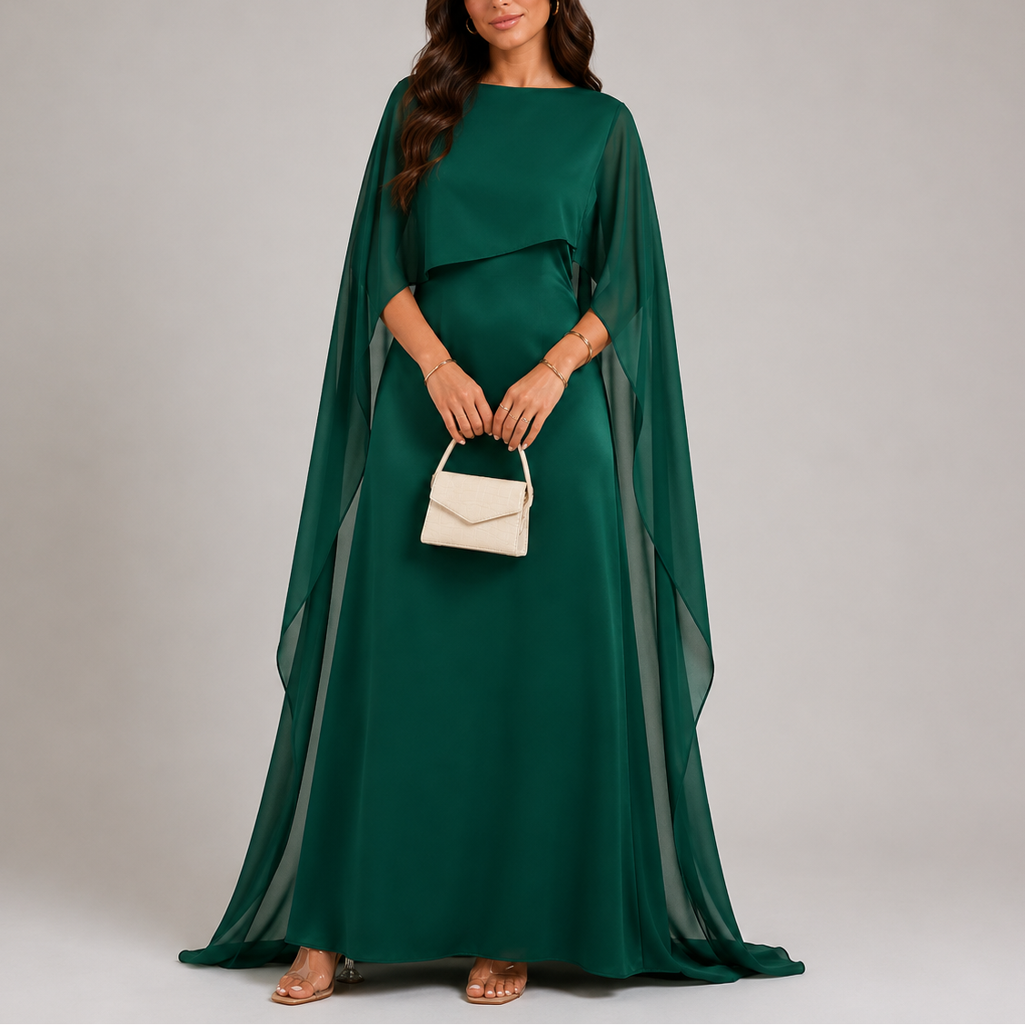 Robe longue à cape drapée pour femme | Robe de soirée jusqu’au sol