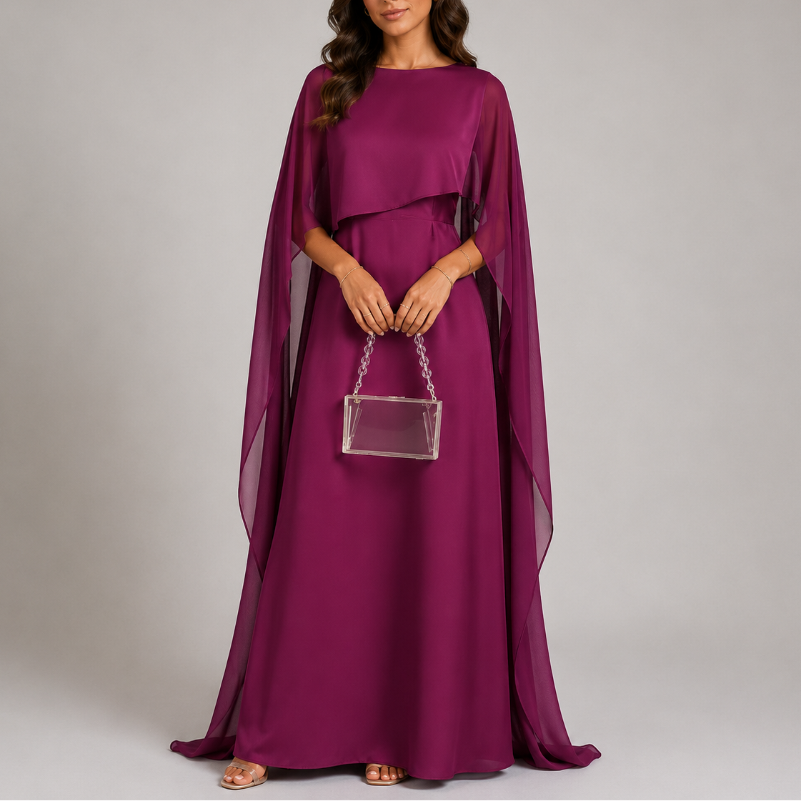 Robe longue à cape drapée pour femme | Robe de soirée jusqu’au sol