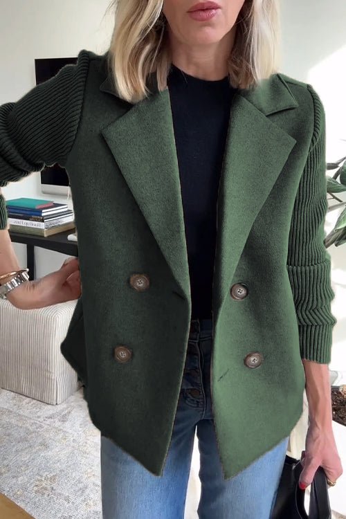 Women’s Double-Breasted Blazer with Knitted Sleeves