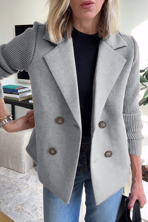 Women’s Double-Breasted Blazer with Knitted Sleeves