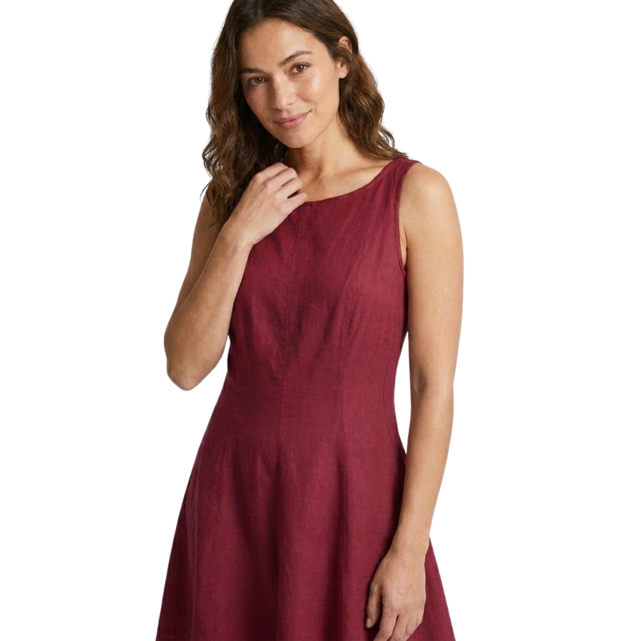 Linen Blend Shift Dress with Boat Neck and A-Line Skirt