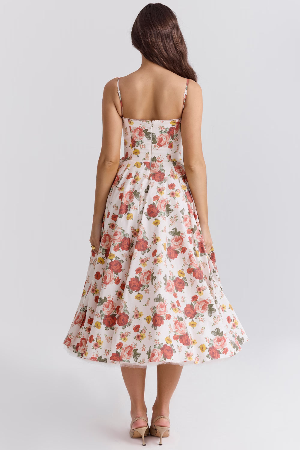 Corset Midi Dress with Sweetheart Neckline and Full Skirt