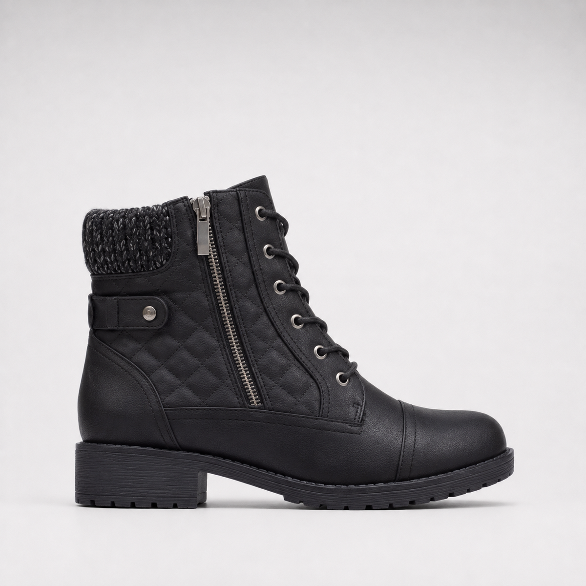 Bottines montantes à lacets pour femmes avec revers tricoté