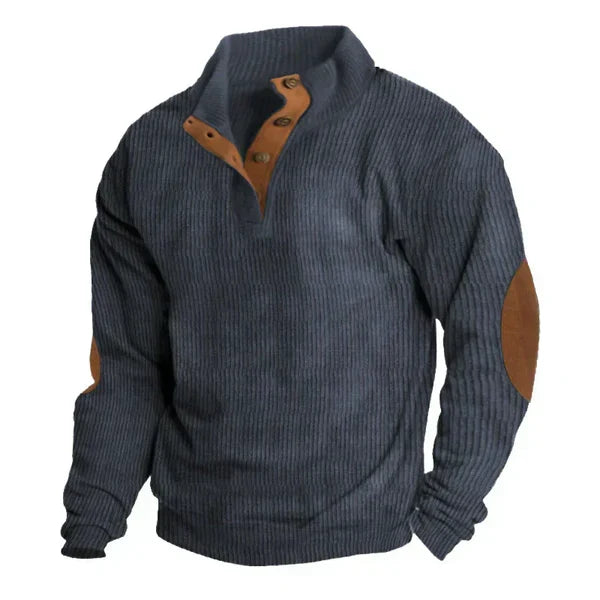 Men's Ribbed Stand Collar Sweatshirt with Contrast Patches