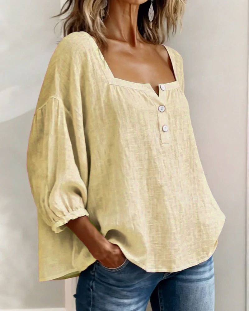 Women's Relaxed Square Neck Button Blouse