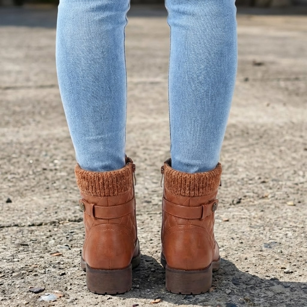 Bottines montantes à lacets pour femmes avec revers tricoté