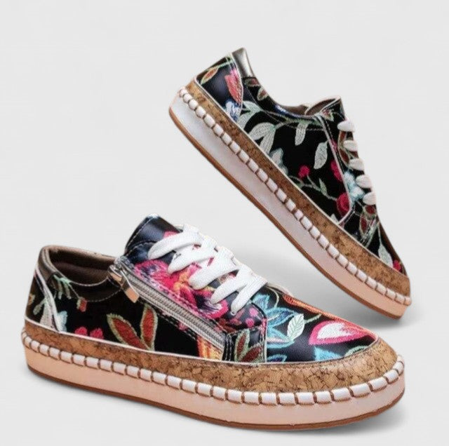 Embroidered Canvas Trainers with Platform Sole