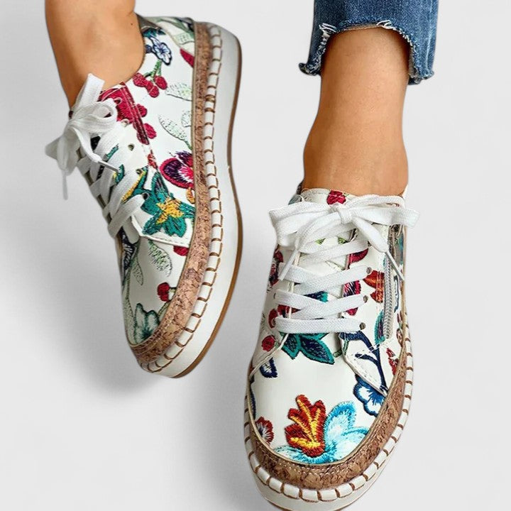 Embroidered Canvas Trainers with Platform Sole