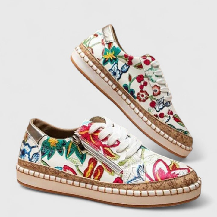 Embroidered Canvas Trainers with Platform Sole