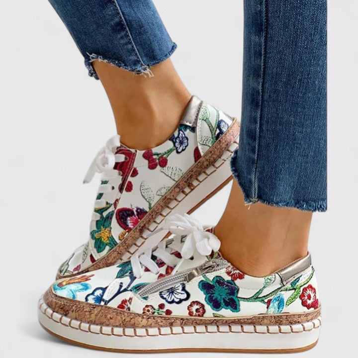 Embroidered Canvas Trainers with Platform Sole