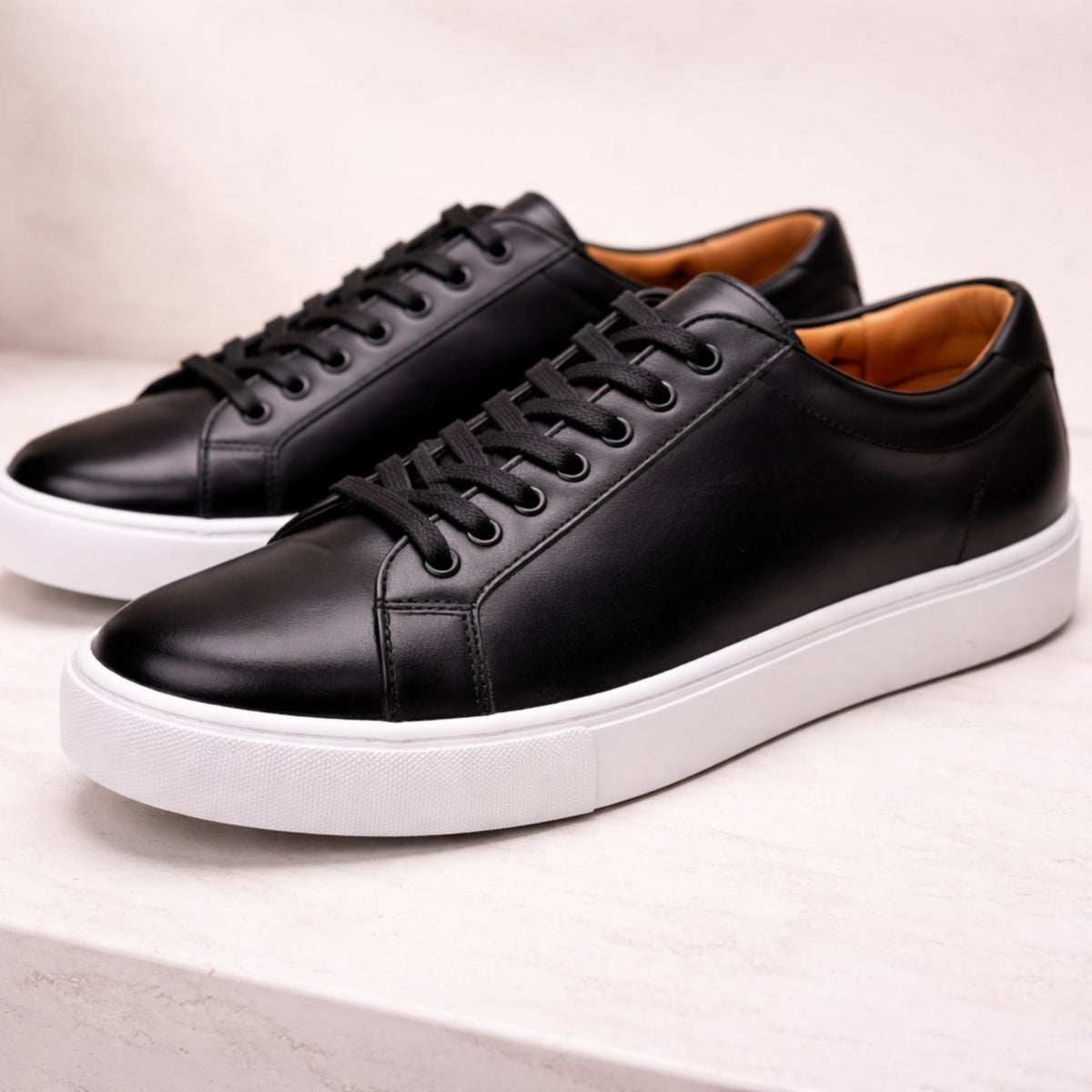 Men's White Leather Trainers | Low-Top Lace-Up Sneakers