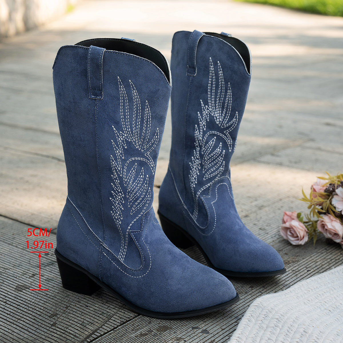 Bottes western de cow-boy pour femmes en imitation daim avec broderies