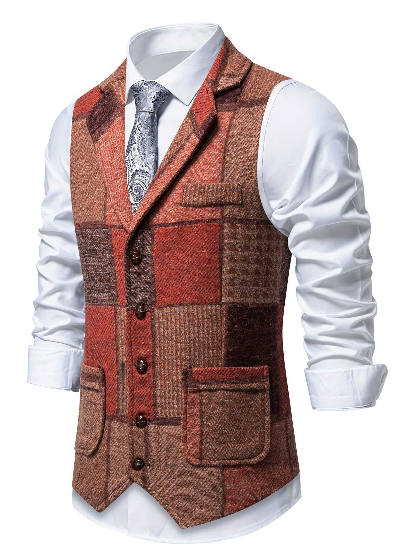 Gilet ajusté à carreaux patchwork pour homme